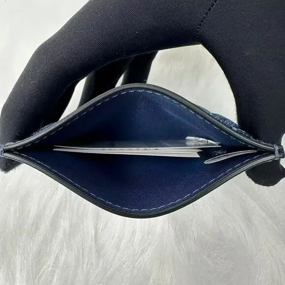 coach Slim Id Card Case With Quilting In Denim & Leather NWT CAT70 - Picture 4 of 5